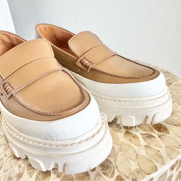 Ganni Tan Chunky Heel Penny Calf Leather Loafers Size 37/US 7 - Picture 6 of 15